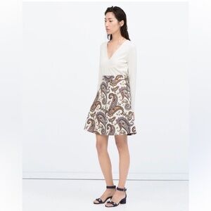 Zara Vintage Tapestry Paisley A-Line Cream Mini Side Zipper Skirt Size XS